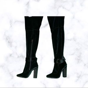 Black thigh high heel boots